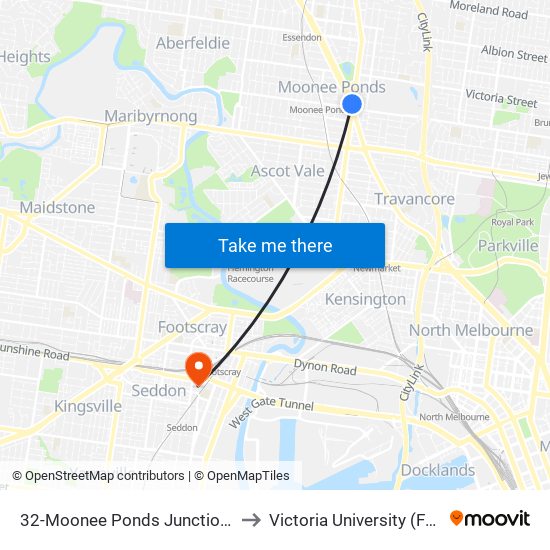 32-Moonee Ponds Junction/Pascoe Vale Rd (Moonee Ponds) to Victoria University (Footscray Nicholson Campus) map