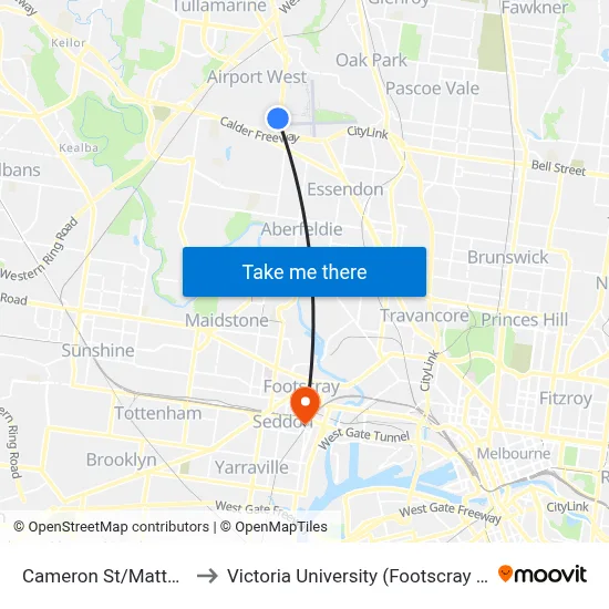 Cameron St/Matthews Ave #55 to Victoria University (Footscray Nicholson Campus) map