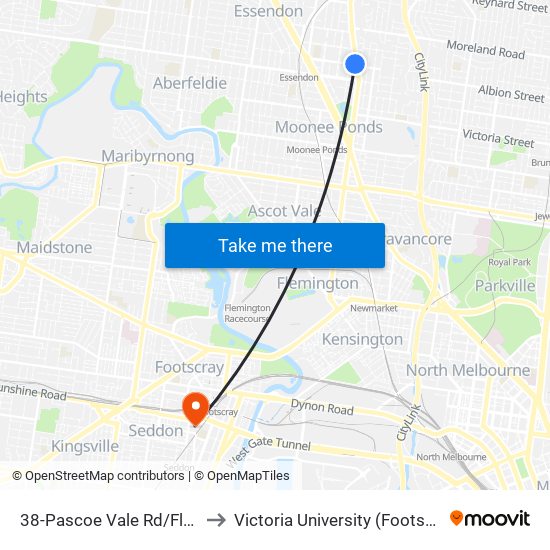 38-Pascoe Vale Rd/Fletcher St (Essendon) to Victoria University (Footscray Nicholson Campus) map
