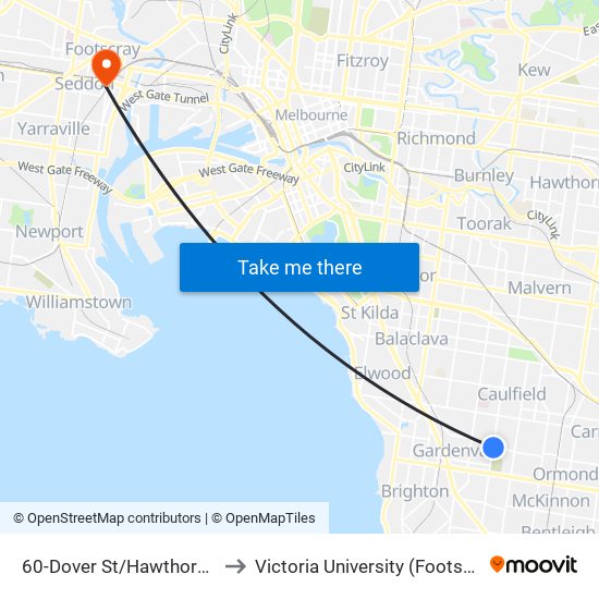 60-Dover St/Hawthorn Rd (Caulfield South) to Victoria University (Footscray Nicholson Campus) map