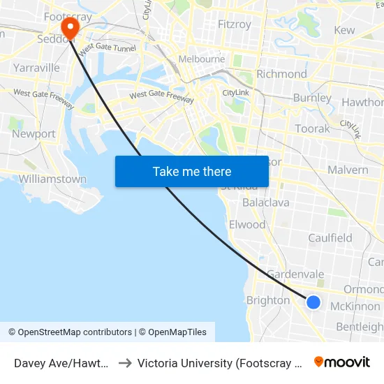Davey Ave/Hawthorn Rd #65 to Victoria University (Footscray Nicholson Campus) map