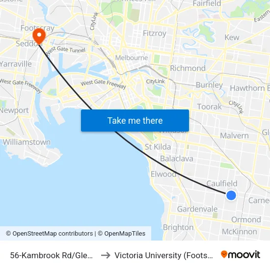 Kambrook Rd/Glenhuntly Rd #56 to Victoria University (Footscray Nicholson Campus) map