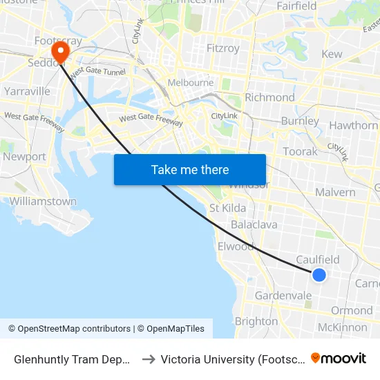 Glenhuntly Tram Depot/Glenhuntly Rd #53 to Victoria University (Footscray Nicholson Campus) map