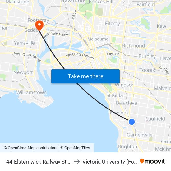 44-Elsternwick Railway Station/Glenhuntly Rd (Elsternwick) to Victoria University (Footscray Nicholson Campus) map