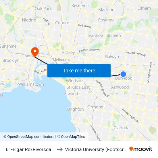 Elgar Rd/Riversdale Rd #61 to Victoria University (Footscray Nicholson Campus) map