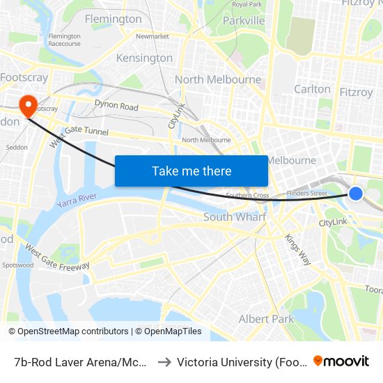 7b-Rod Laver Arena/Mcg Gates 1-3 (Melbourne City) to Victoria University (Footscray Nicholson Campus) map