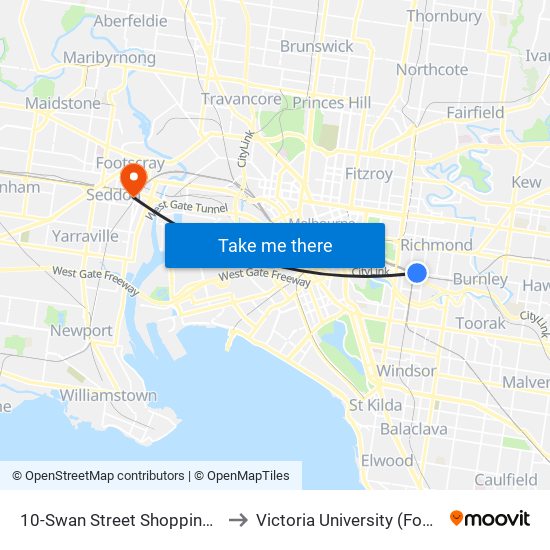 10-Swan Street Shopping Centre/Swan St (Richmond) to Victoria University (Footscray Nicholson Campus) map