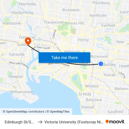 Edinburgh St/Swan St #13 to Victoria University (Footscray Nicholson Campus) map