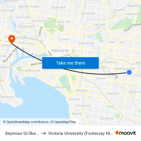 Seymour Gr/Burke Rd #59 to Victoria University (Footscray Nicholson Campus) map