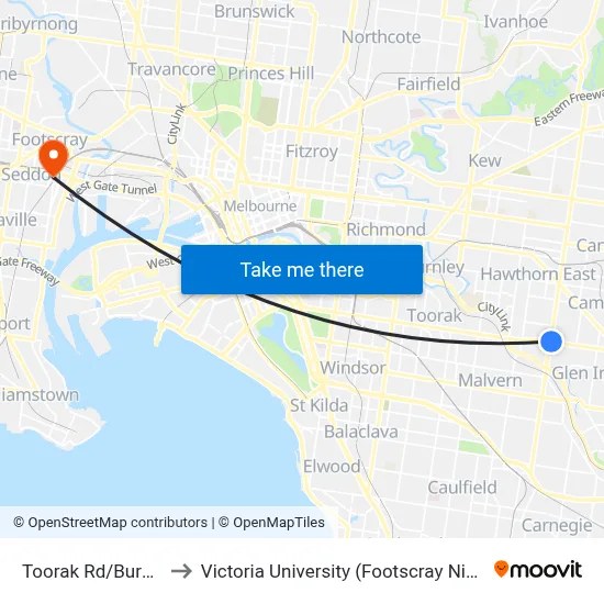 Toorak Rd/Burke Rd #54 to Victoria University (Footscray Nicholson Campus) map