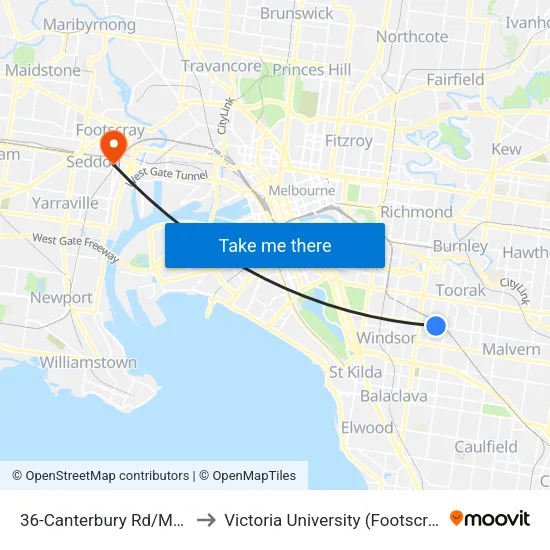 Canterbury Rd/Malvern Rd #36 to Victoria University (Footscray Nicholson Campus) map