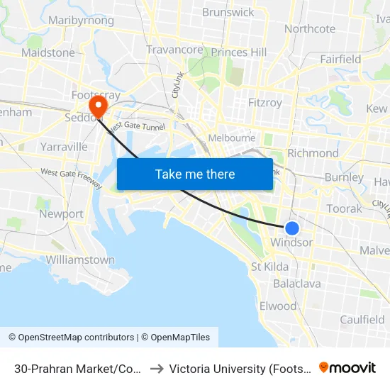 Prahran Market/Commercial Rd #30 to Victoria University (Footscray Nicholson Campus) map