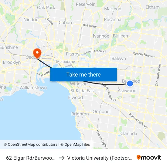 Elgar Rd/Burwood Hwy #62 to Victoria University (Footscray Nicholson Campus) map