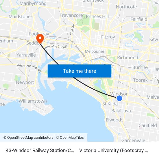 43-Windsor Railway Station/Chapel St (Prahran) to Victoria University (Footscray Nicholson Campus) map