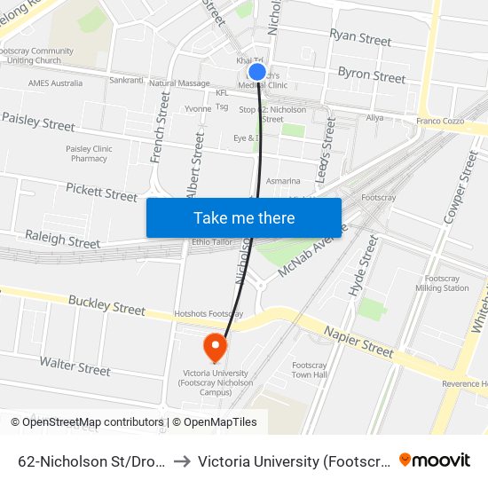 62-Nicholson St/Droop St (Footscray) to Victoria University (Footscray Nicholson Campus) map