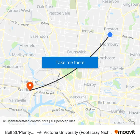Bell St/Plenty Rd #45 to Victoria University (Footscray Nicholson Campus) map