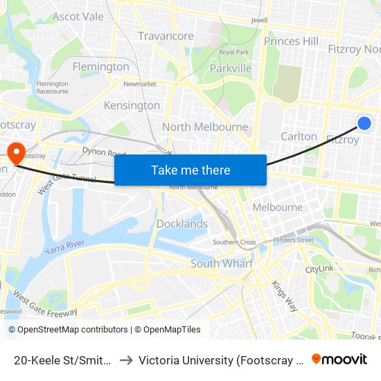 20-Keele St/Smith St (Fitzroy) to Victoria University (Footscray Nicholson Campus) map