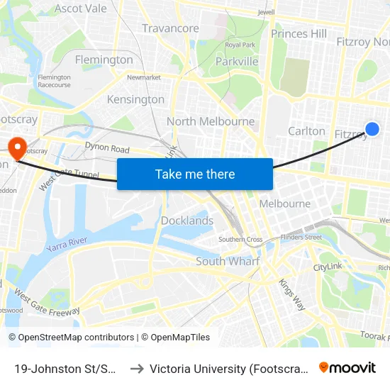 Johnston St/Smith St #19 to Victoria University (Footscray Nicholson Campus) map