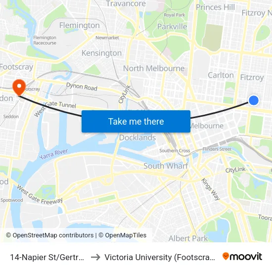 Napier St/Gertrude St #14 to Victoria University (Footscray Nicholson Campus) map
