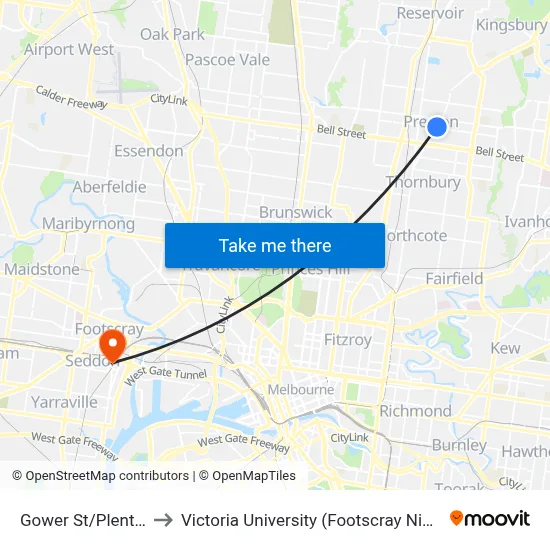 Gower St/Plenty Rd #48 to Victoria University (Footscray Nicholson Campus) map