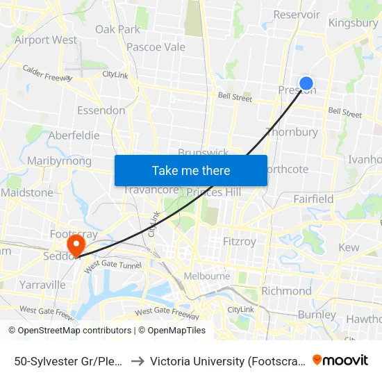 Sylvester Gr/Plenty Rd #50 to Victoria University (Footscray Nicholson Campus) map