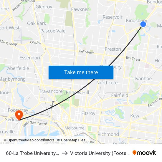 60-La Trobe University/Plenty Rd (Bundoora) to Victoria University (Footscray Nicholson Campus) map