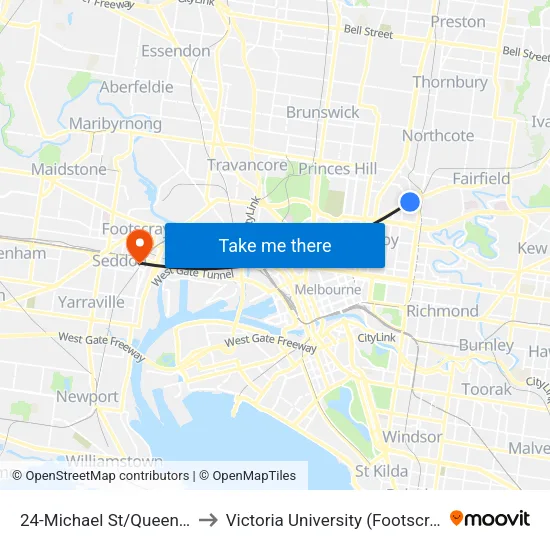 Michael St/Queens Pde #24 to Victoria University (Footscray Nicholson Campus) map