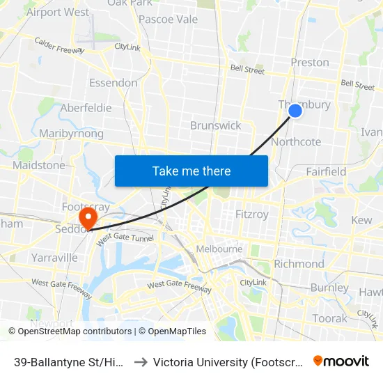 Ballantyne St/High St #39 to Victoria University (Footscray Nicholson Campus) map