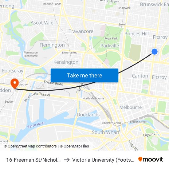 16-Freeman St/Nicholson St (Fitzroy North) to Victoria University (Footscray Nicholson Campus) map