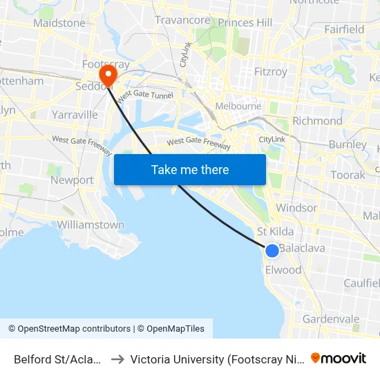 Belford St/Acland St #139 to Victoria University (Footscray Nicholson Campus) map