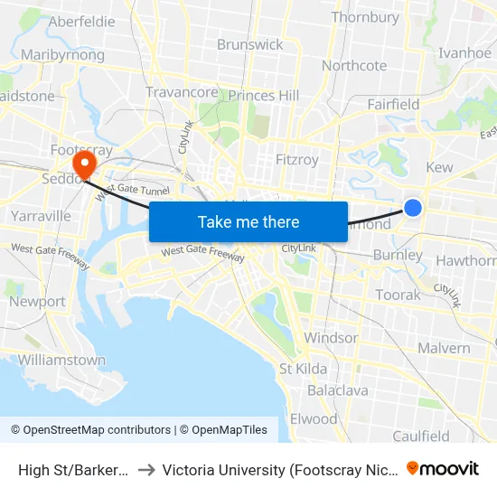 High St/Barkers Rd #29 to Victoria University (Footscray Nicholson Campus) map