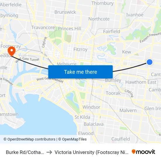 Burke Rd/Cotham Rd #42 to Victoria University (Footscray Nicholson Campus) map