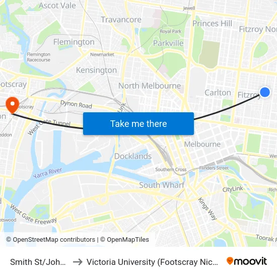 Smith St/Johnston St to Victoria University (Footscray Nicholson Campus) map