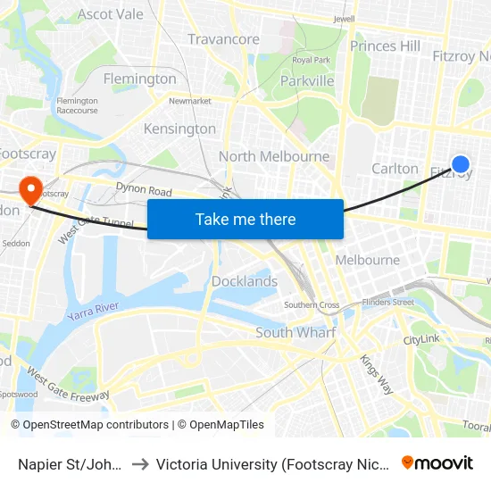 Napier St/Johnston St to Victoria University (Footscray Nicholson Campus) map