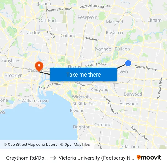 Greythorn Rd/Doncaster Rd to Victoria University (Footscray Nicholson Campus) map