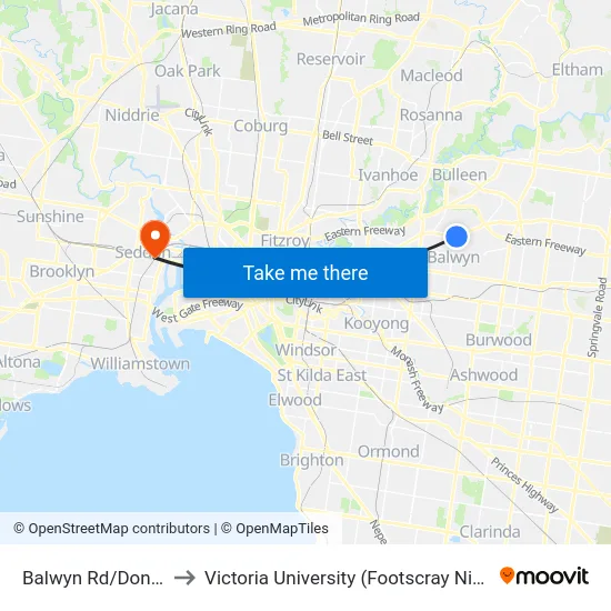 Balwyn Rd/Doncaster Rd to Victoria University (Footscray Nicholson Campus) map