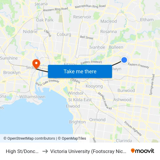 High St/Doncaster Rd to Victoria University (Footscray Nicholson Campus) map