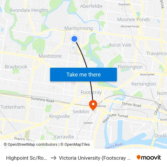 Highpoint Sc/Rosamond Rd to Victoria University (Footscray Nicholson Campus) map