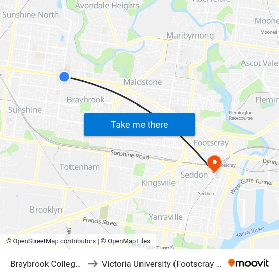 Braybrook College/Ballarat Rd to Victoria University (Footscray Nicholson Campus) map