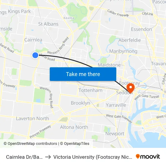 Cairnlea Dr/Ballarat Rd to Victoria University (Footscray Nicholson Campus) map
