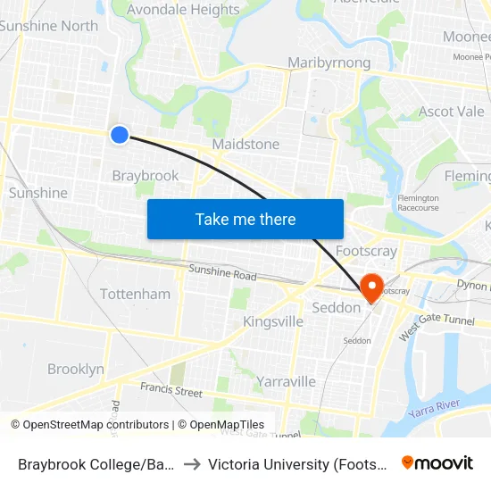 Braybrook College/Ballarat Rd to Victoria University (Footscray Nicholson Campus) map