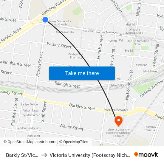 Barkly St/Victoria St to Victoria University (Footscray Nicholson Campus) map