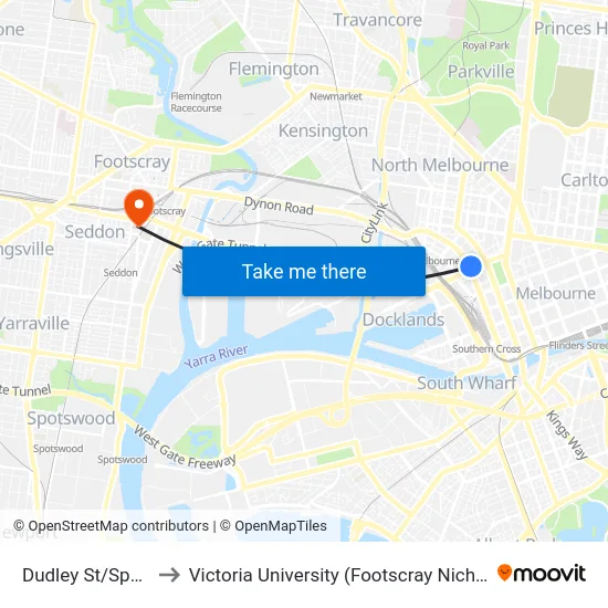 Dudley St/Spencer St to Victoria University (Footscray Nicholson Campus) map