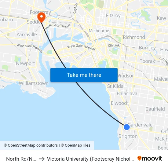 North Rd/New St to Victoria University (Footscray Nicholson Campus) map