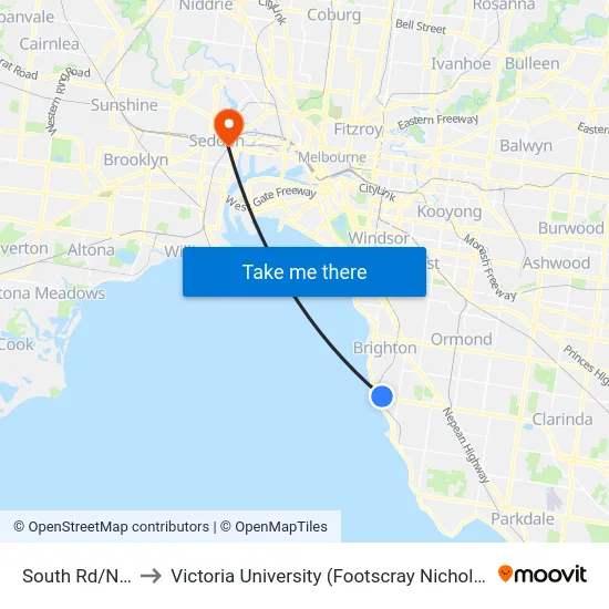 South Rd/New St to Victoria University (Footscray Nicholson Campus) map