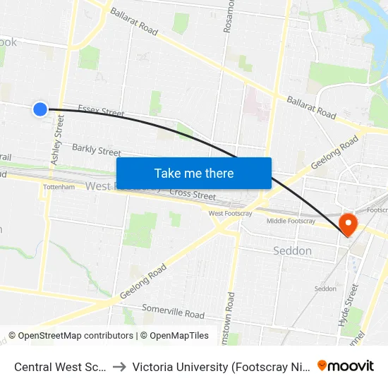 Central West Sc/South Rd to Victoria University (Footscray Nicholson Campus) map