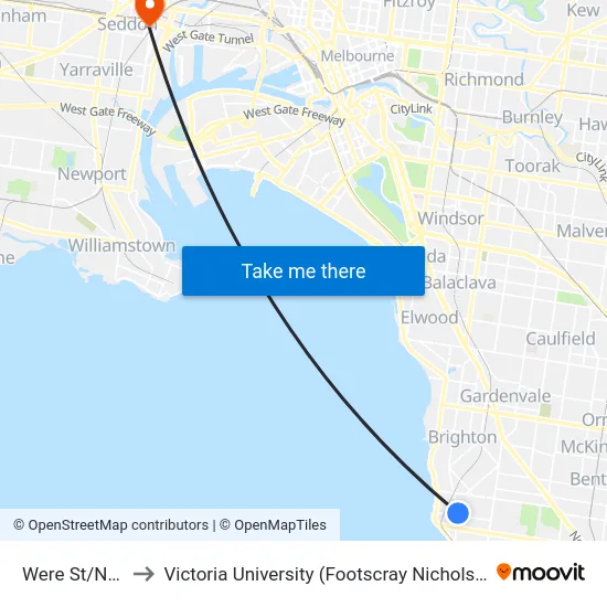 Were St/New St to Victoria University (Footscray Nicholson Campus) map