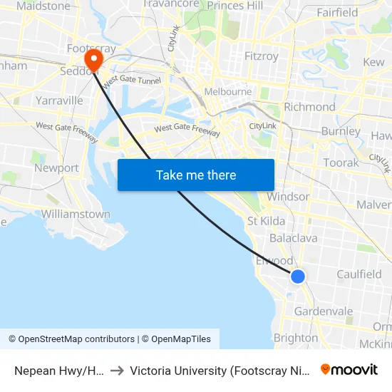 Nepean Hwy/Hotham St to Victoria University (Footscray Nicholson Campus) map