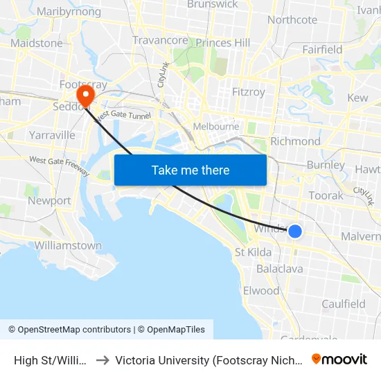 High St/Williams Rd to Victoria University (Footscray Nicholson Campus) map