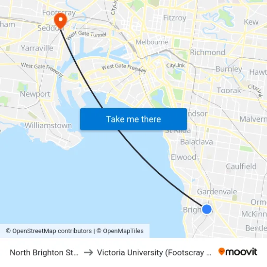 North Brighton Station/Bay St to Victoria University (Footscray Nicholson Campus) map
